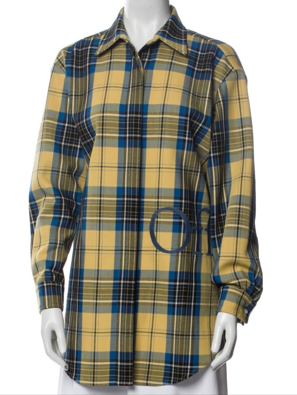 Off-White Virgin Wool Plaid Button-Down Flannel Shacket Sz 40/M Shirt Jacket